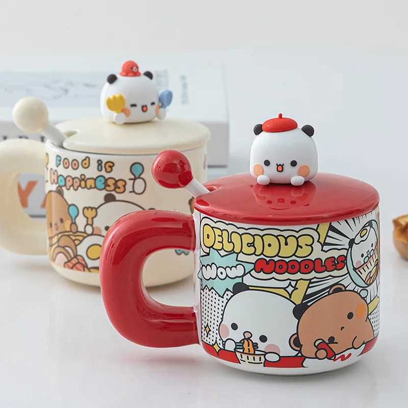 Cartoon Cute Panda Yier Bubu Dudu Ceramic Mugs With Lid Spoons Mitao Creative Water Cup Mugs Kawaii Drinkware Birthday Gift New M251206 - view 4