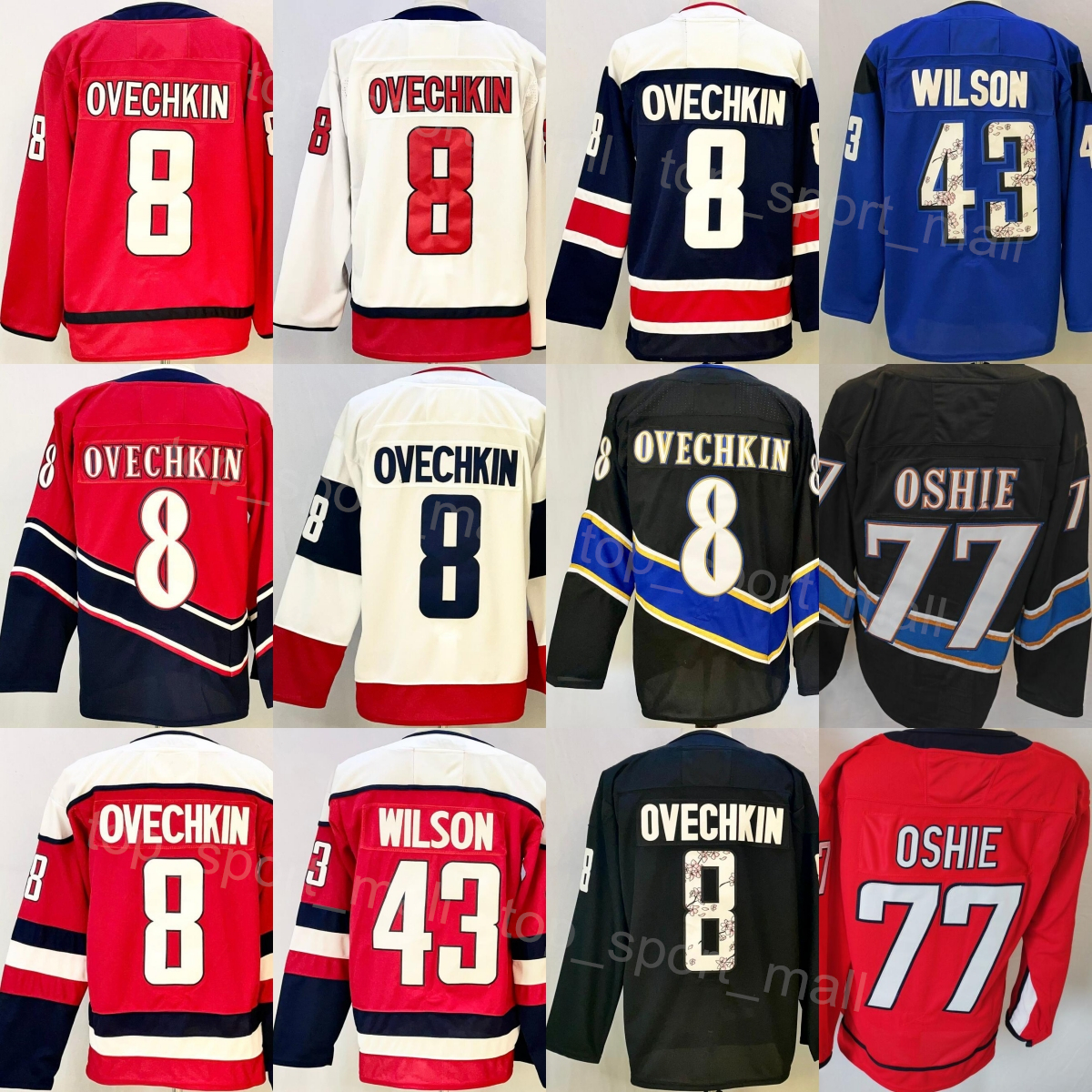 Alternate 2026 Hockey 8 Alex Ovechkin Jerseys Men 43 Tom Wilson 77 TJ Oshie Reverse Retro Stadium Series Heritage Classic Winter Team Black Blue Red White Stitched
