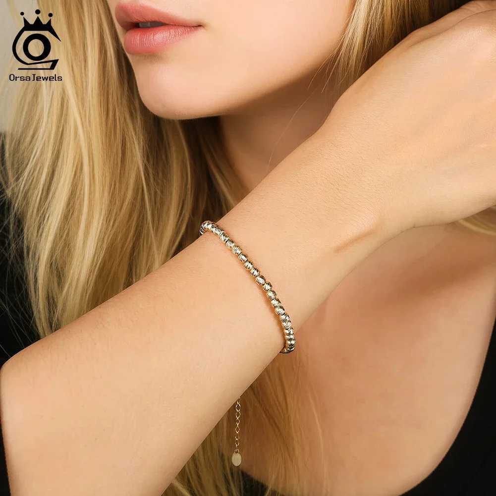 ORSA JEWELS Genuine 925 Sterling Silver 4mm Beads Bracelet For Women Fashion Dainty Hand Chain Accessories Jewelry GAB04 W251206