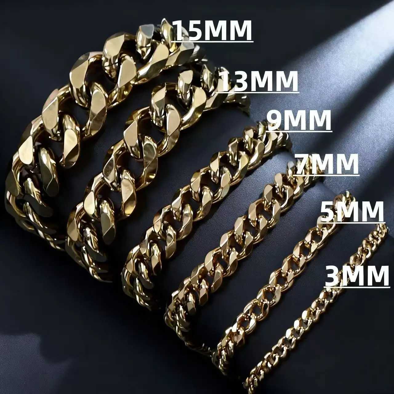 HNSP 3MM-15MM Thick Stainless Steel Cuban Chain Bracelet For Men Adjustable Size Trend Accessory Jewelry Hand Chains Male W251206