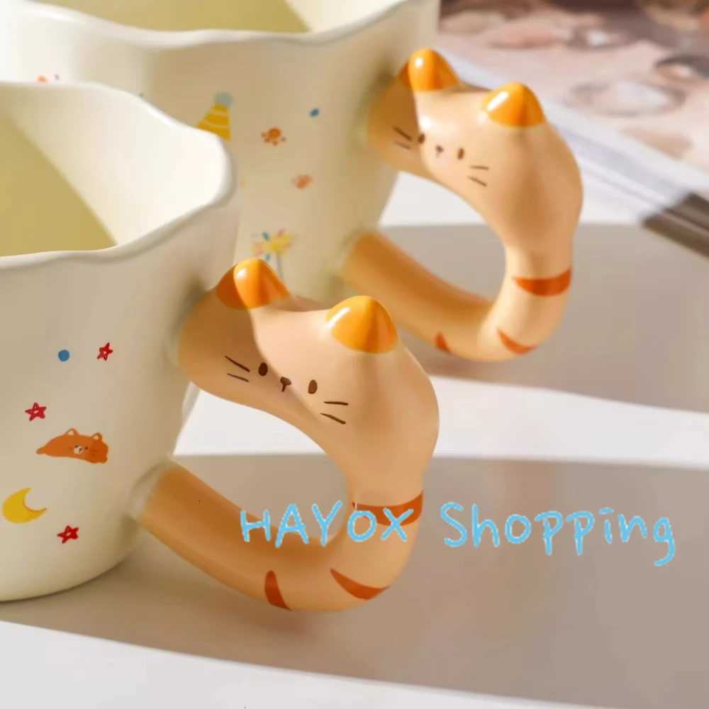 Three-dimensional Cat Handle Ceramic MugCute Cat Doodle Coffee CupOffice Home Drinking Microwave Ovens Available Drinkware M251206 - view 3