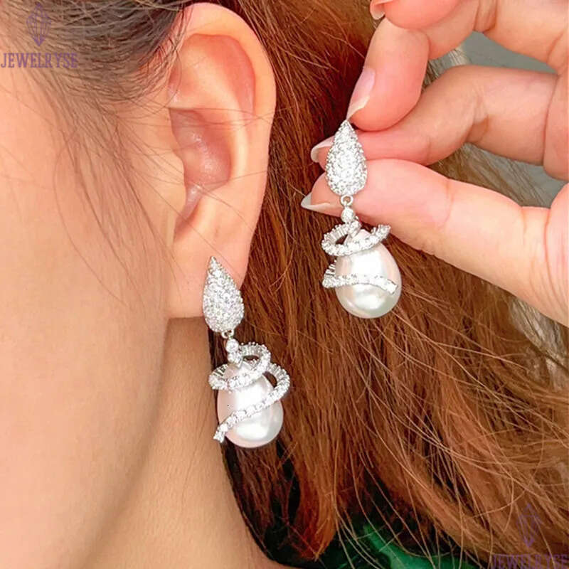 Elegant Long Faux Pearl Bridal Designer Earring for Wedding AAA Cubic Zirconia Drop Dangle Women Bridesmaid Earrings Engagement Fashion Luxury Jewelry