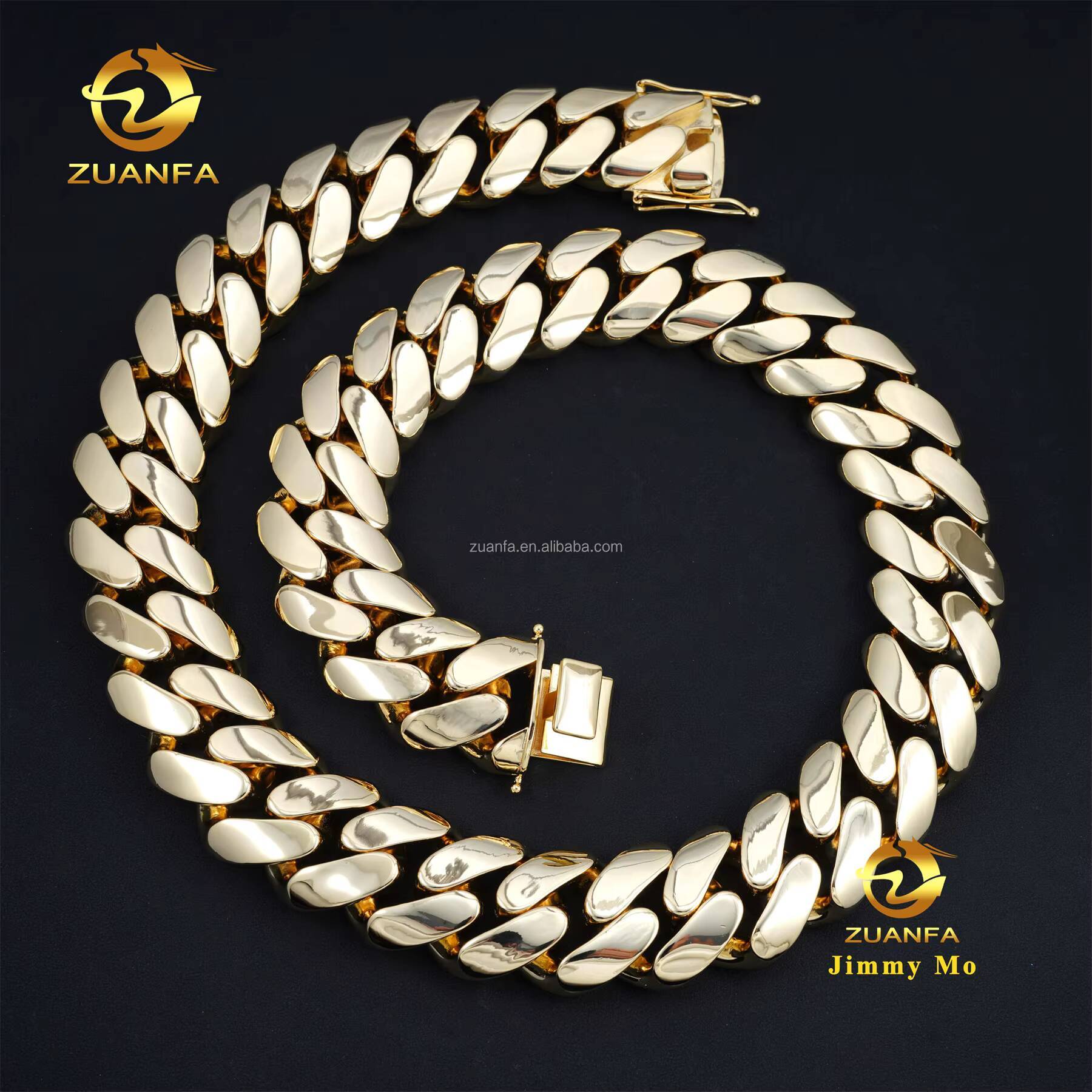 Fashion Style Rapper Bass Material 14k Gold Plated 35MM Big Guy Hip Hop Style Iced Out Diamond Miami Cuban Link Chain Plain