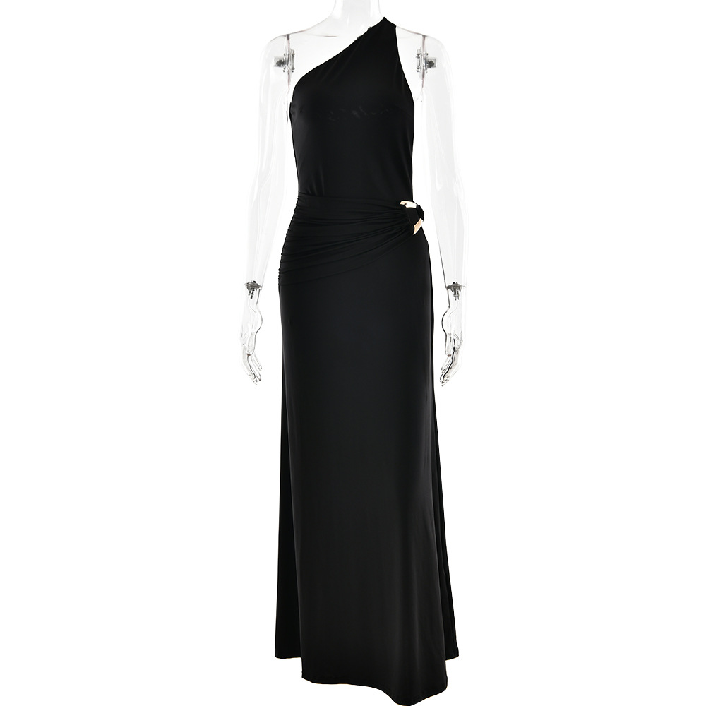 HM240 Elegant and stylish off-shoulder slim-fit solid color dress