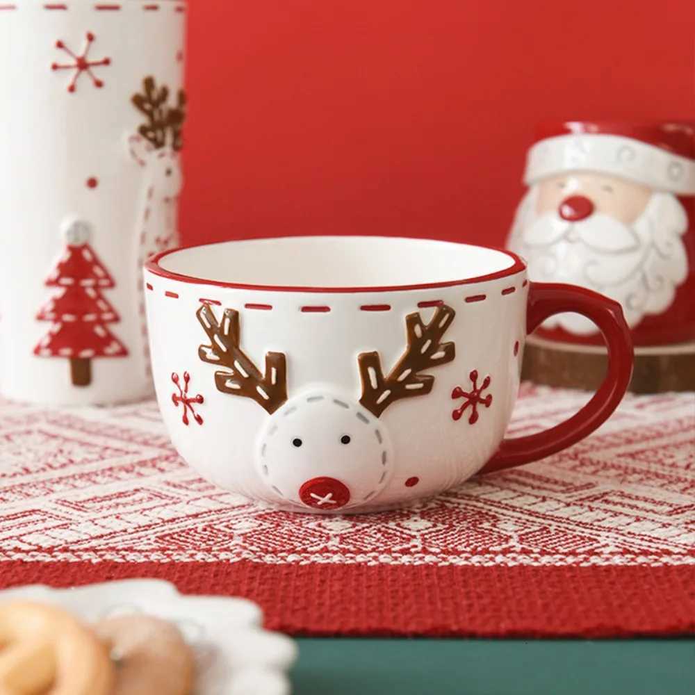 Christmas Cup Ceramic Coffee Mug Santa Claus Elk Embossed Cup Breakfast Dessert Milk Mug for Kids Xmas Gift 2025 Tableware Mugs M251206 - view 6