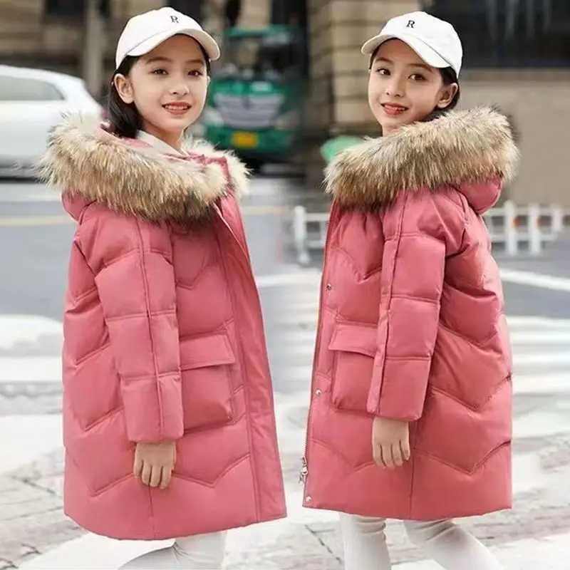 6 8 10 12 13 14 Years Winter Girls Jacket Thicken Keep Warm Fashion Fur Collar Kids Jacket Hooded Zipper Outerwear Kids ClothesW251206