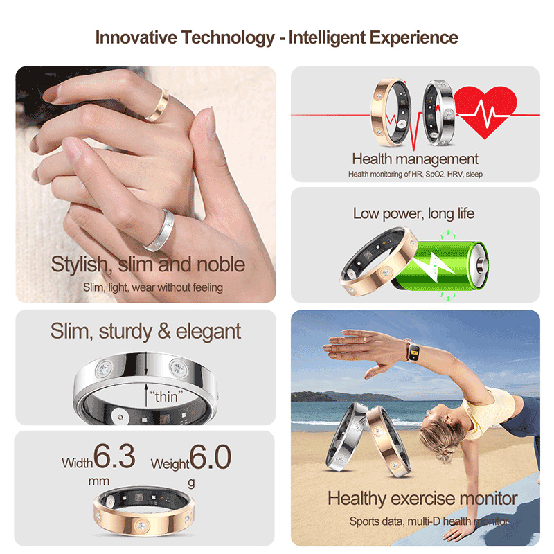 HR01 Smart Ring for Women Fitness Ring Health Ring with Diamonds Fitness Tracker with Heart Rate Sleep Monitor No Subscription Fee for Android iOS