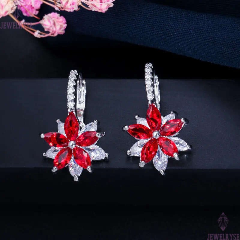 Luxury Charm Flowers Designer Earrings AAA Cubic Zirconia Copper Jewelry Colorful White Red Green CZ Stud Silver Earring For Women Party Wedding Bride