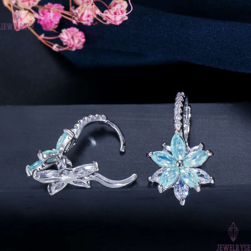 Luxury Charm Flowers Designer Earrings AAA Cubic Zirconia Copper Jewelry Colorful White Red Green CZ Stud Silver Earring For Women Party Wedding Bride