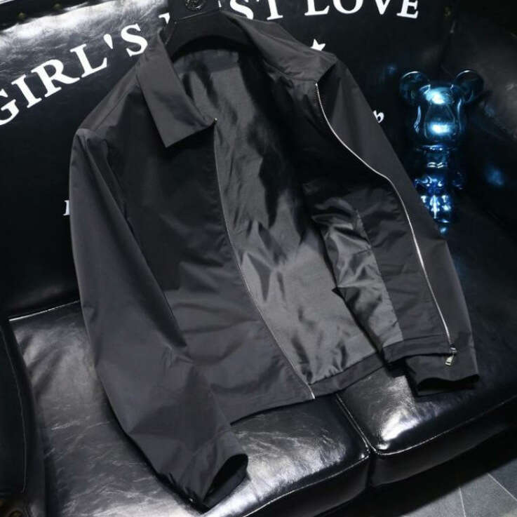 Solid Color Jacket Men's Spring And Autumn Shirt Turn-Down Collar Slim Fit Youth Simple Windproof Plus Size Coat