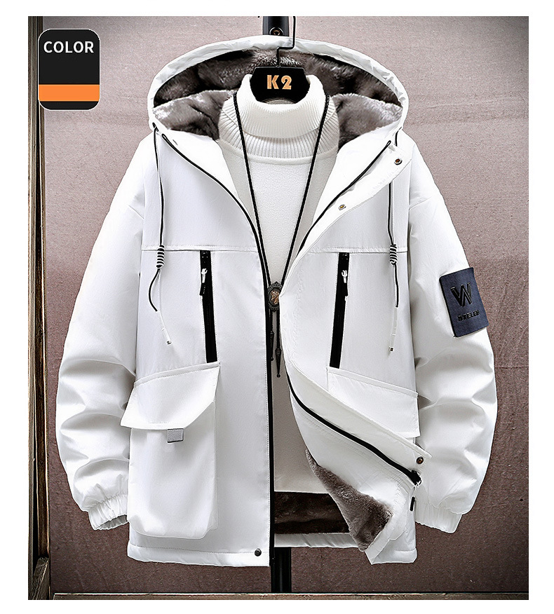 Men's Winter Hooded Fleece-Lined Thickened Long-Sleeve Cargo Jacket: Trendy Padded Heavyweight Outerwear