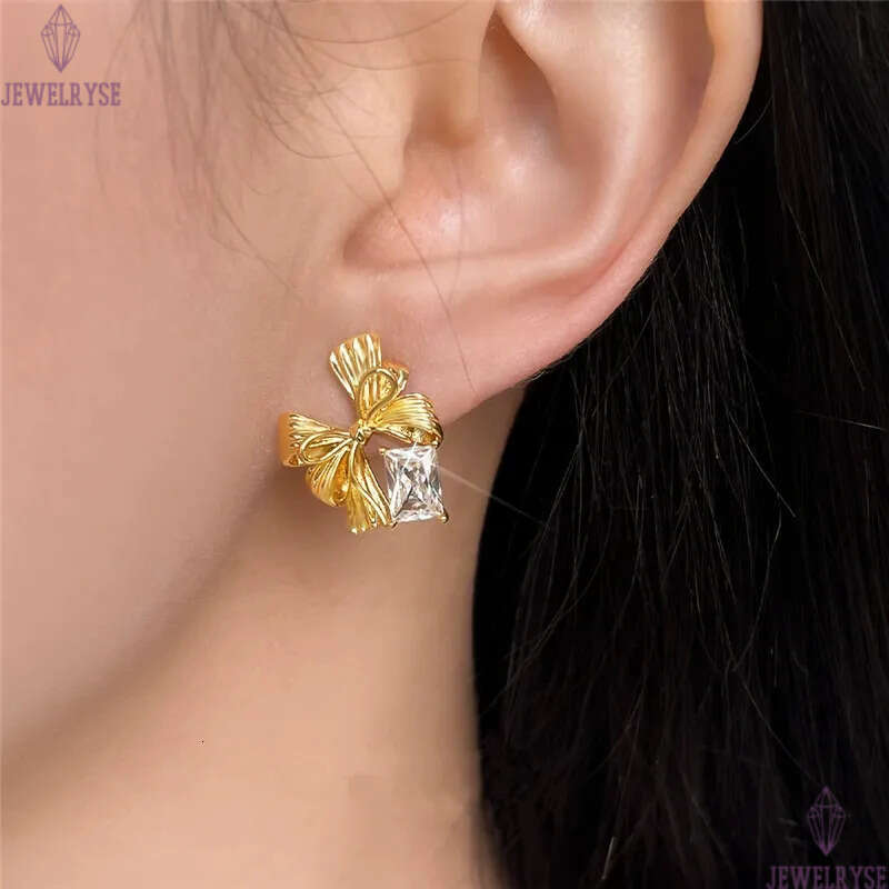trendy CZ 18k gold bowknot stud designer earring AAA cubic zirconia for woman party earrings ear clip jewelry S925 silver needle womens valentines day