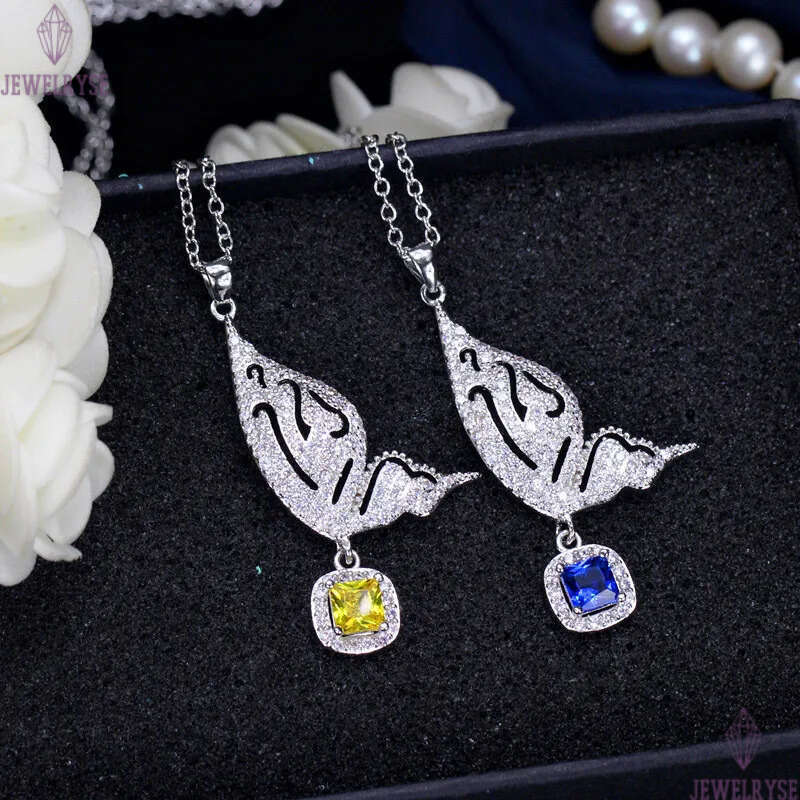2pcs/set Fashion Wedding Designer Jewelry Set Woman Diamond Butterfly Necklace Earrings Yellow Blue AAA Cubic Zirconia Earring Necklaces forBridesmaid