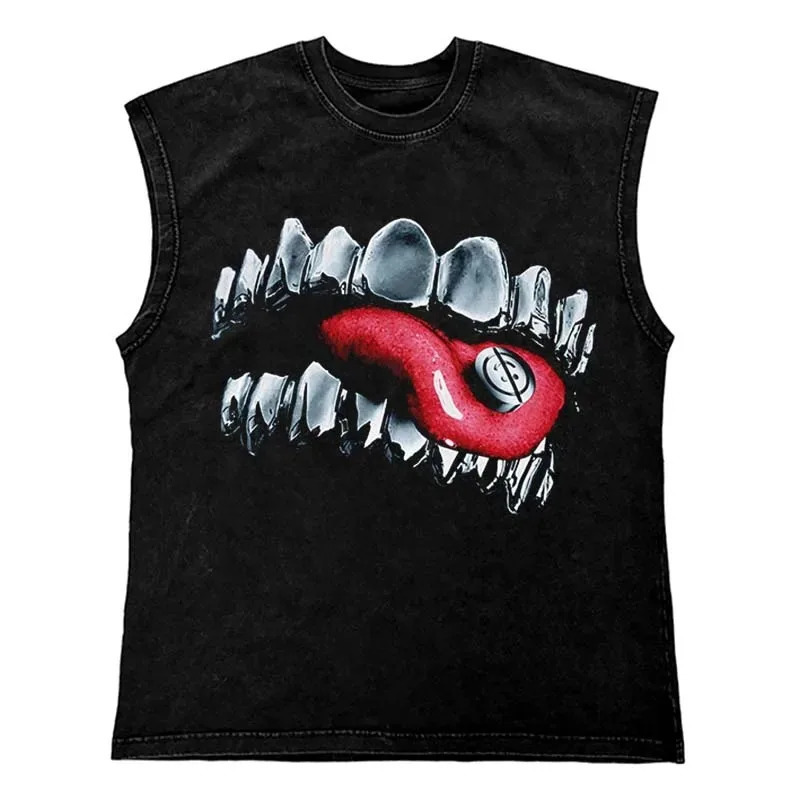 Gothic Punk Painting Print Tank Tops Hip Hop Oversized Cotton Streetwear T Shirt Custom Tanks Tops Men Washed Vest Men Clothing 251205