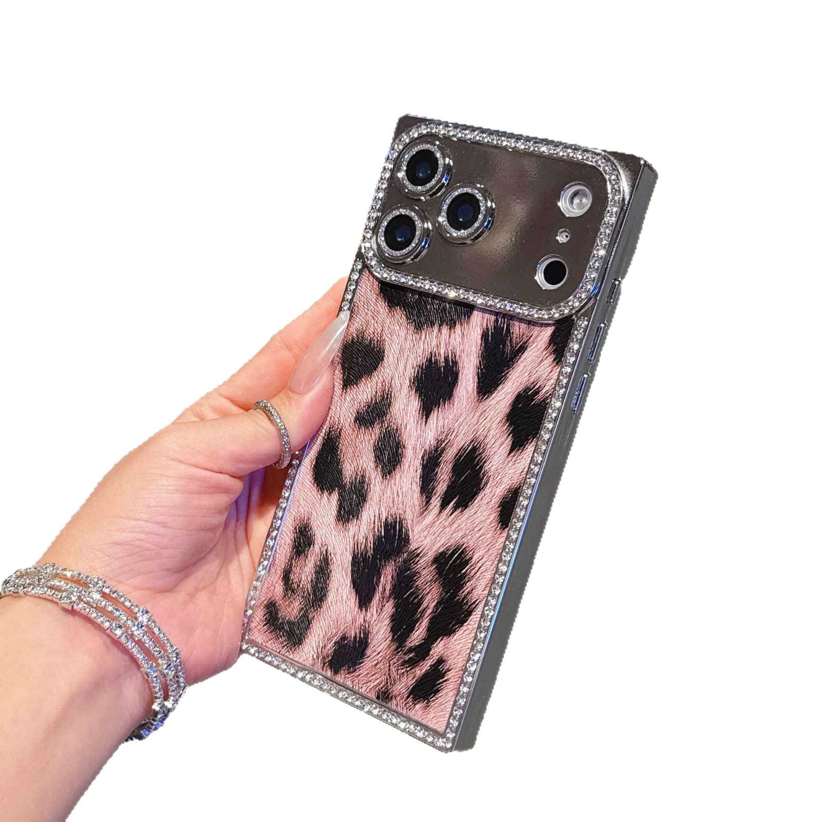 Electroplated Rhinestone Leopard Pattern Case for iPhone 17 Apple 16 Max Square 15 Pro High-end Feel