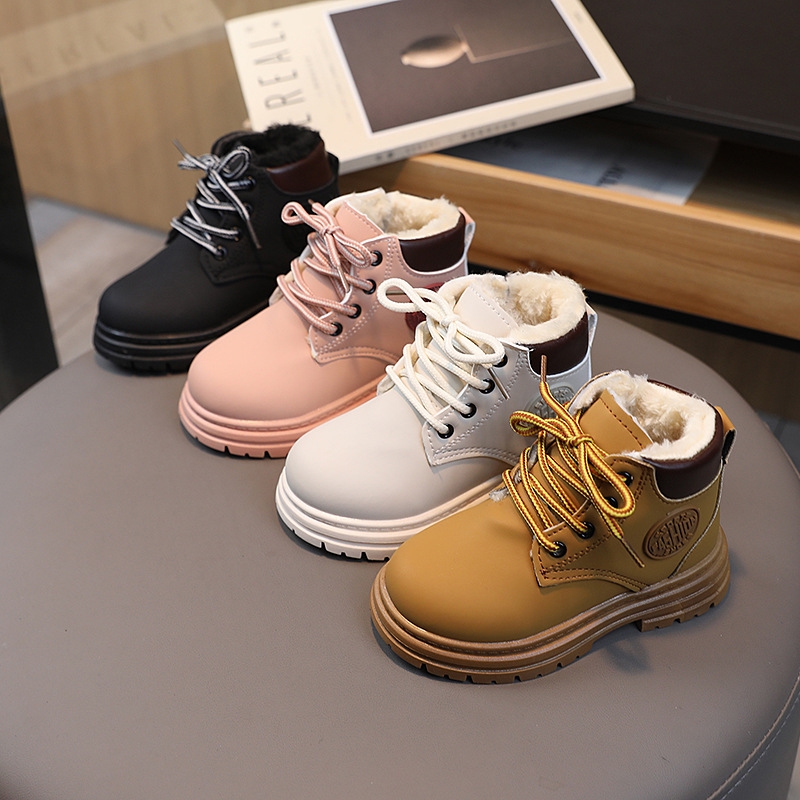 New design Shoes Winter New Fashion Children's snow boots fleece warm cotton shoes Soft-soled anti-slip boys' big yellow boots Girls' M