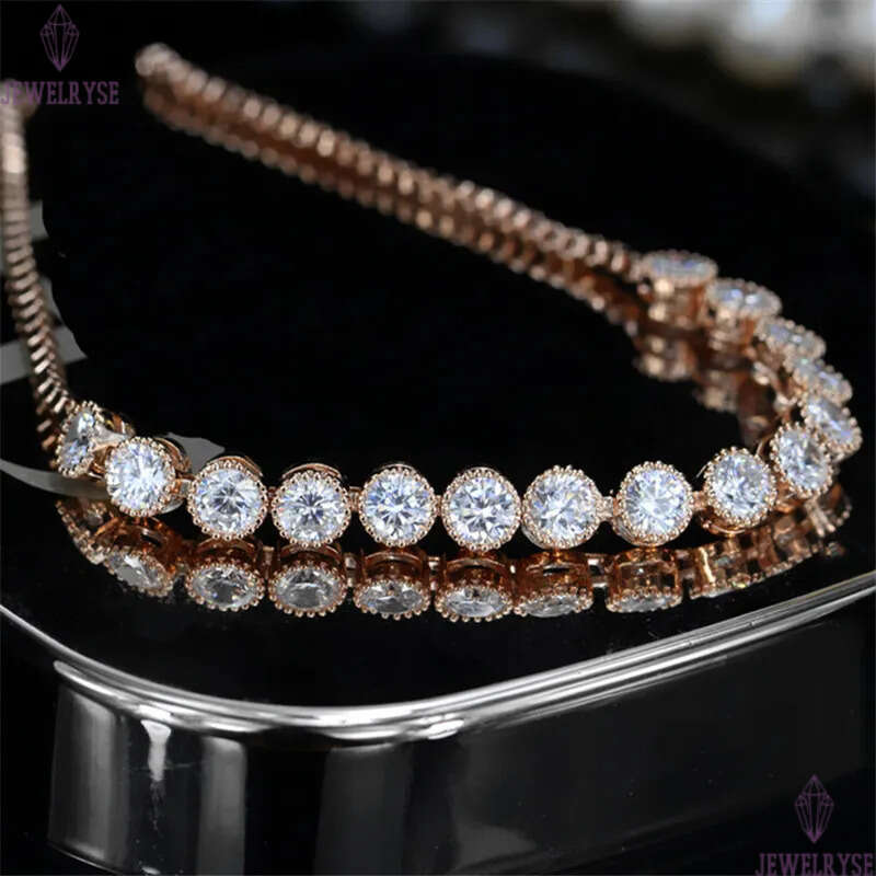Classical 3A Cubic Zirconia Tennis bracelet Rose Gold Bracelets Copper White Round Diamond Luxury designer jewelry For Women Party Friend Girls Gift W