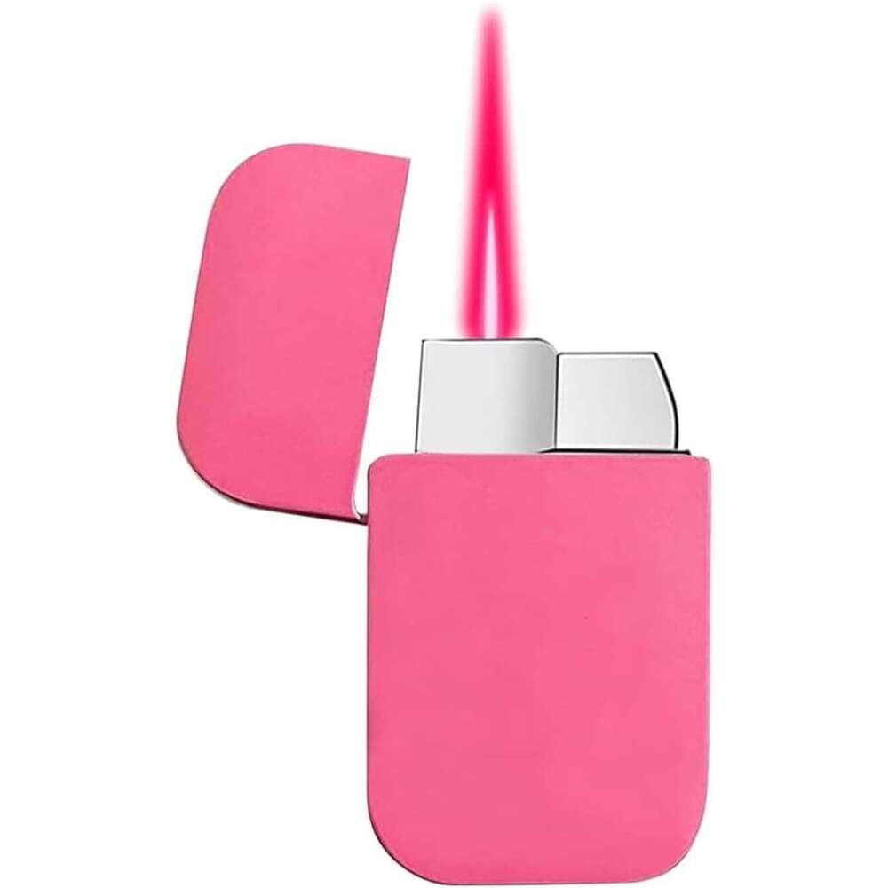Flame Cute Pink Flashlight Windproof Cold Metal Refillable Lighter, Outdoor, Indoor, Camping, Candle, Birthday, Gift Without Butane