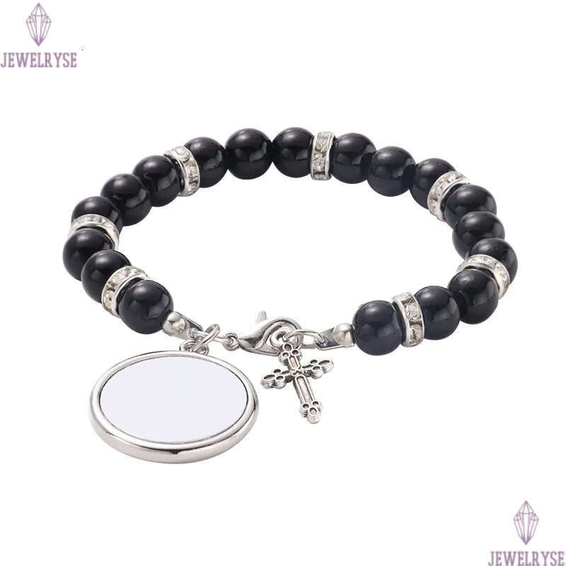 Fashion sublimation blank DIY round charm beaded cross transfer printing love mens bracelet for woman Thanksgiving Valentines Day Souvenir Family Gift
