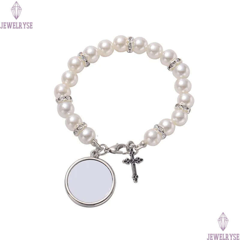 Fashion sublimation blank DIY round charm beaded cross transfer printing love mens bracelet for woman Thanksgiving Valentines Day Souvenir Family Gift