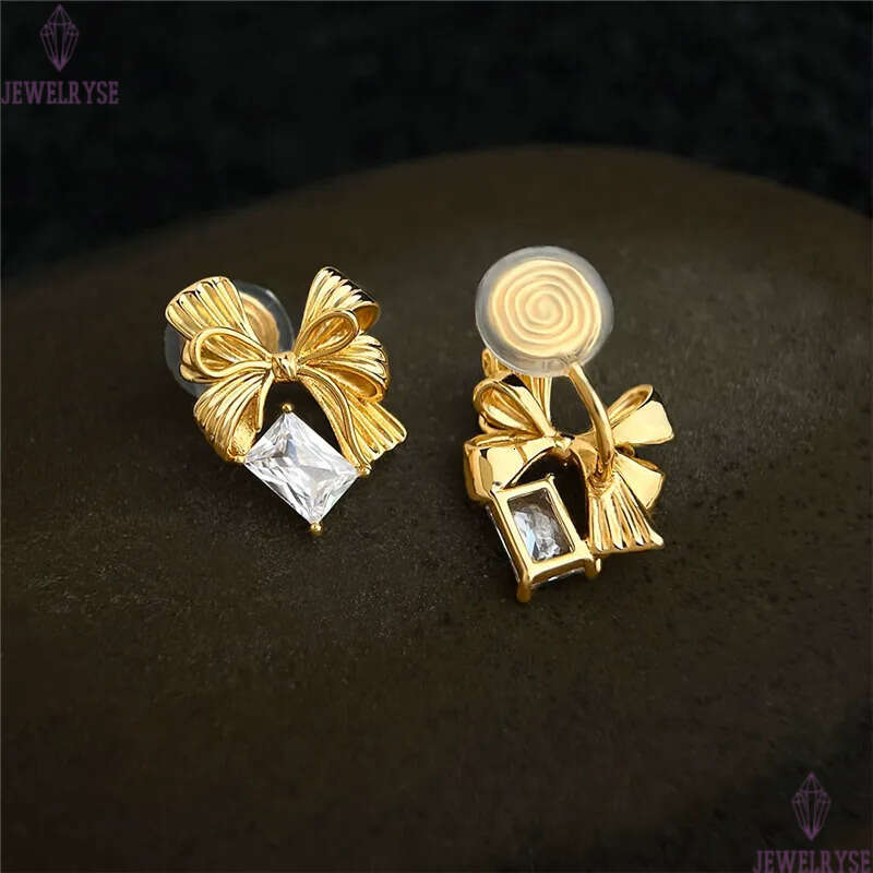 trendy CZ 18k gold bowknot stud designer earring AAA cubic zirconia for woman party earrings ear clip jewelry S925 silver needle womens valentines day