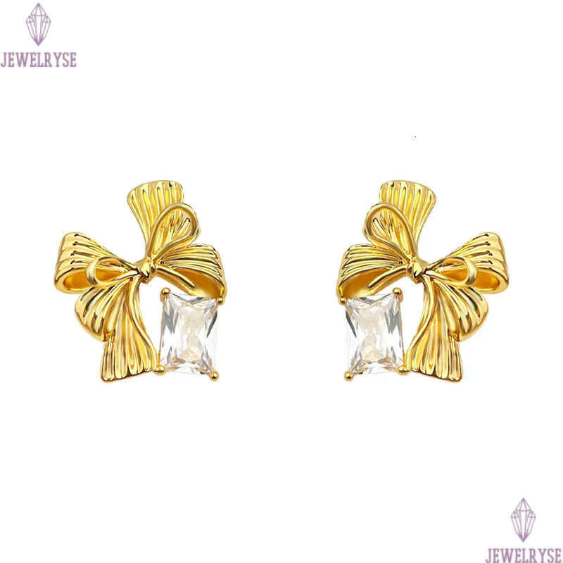 trendy CZ 18k gold bowknot stud designer earring AAA cubic zirconia for woman party earrings ear clip jewelry S925 silver needle womens valentines day