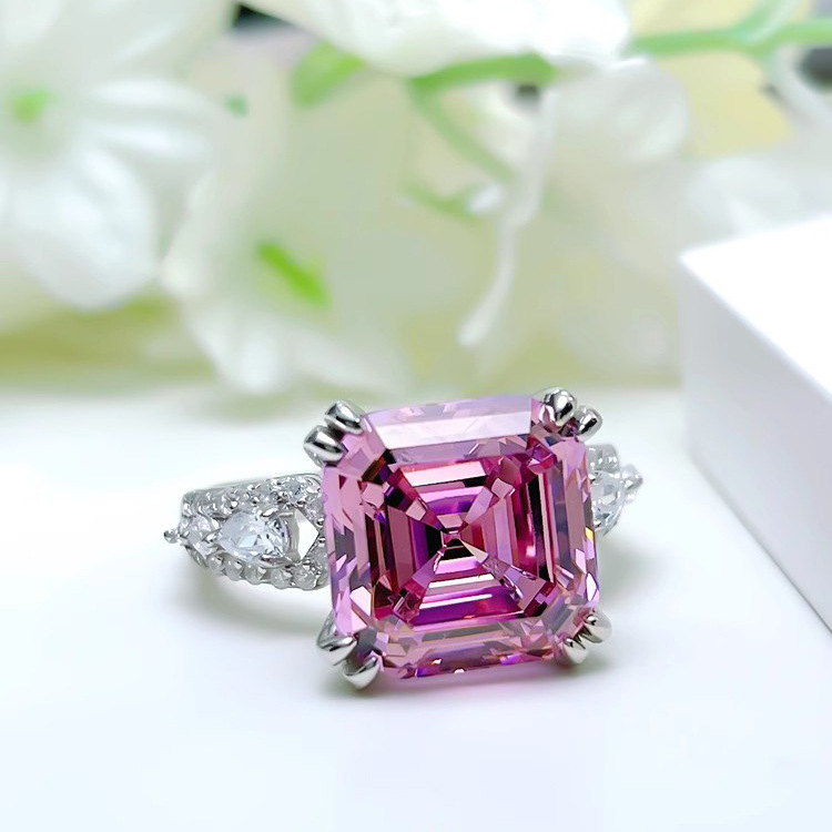 2026 Choucong Ins Top Sell Wedding Rings Luxury Jewelry White Gold Fill Asscher Cut Pink Topaz Sweet Cute Elegang Promise Women Open Bridal Ring Gift  - view 3
