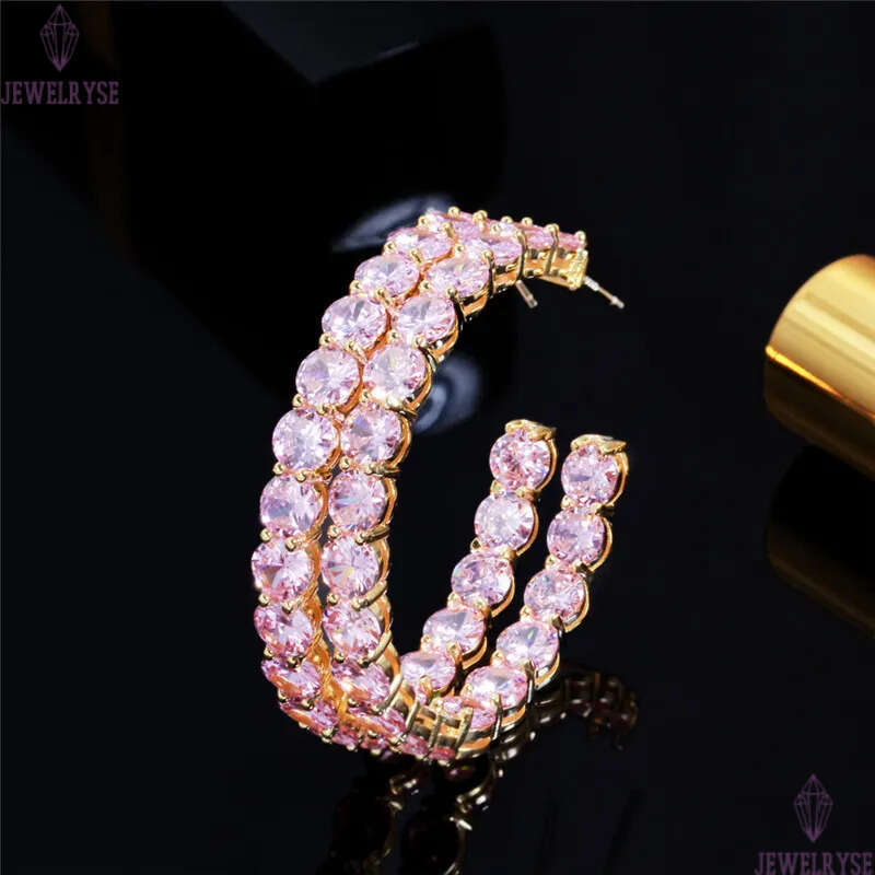 fashion hoop earrings for woman party AAA cubic zirconia pink white CZ 925 sterling silver post jewelry 18k gold circle copper diamond designer earrin