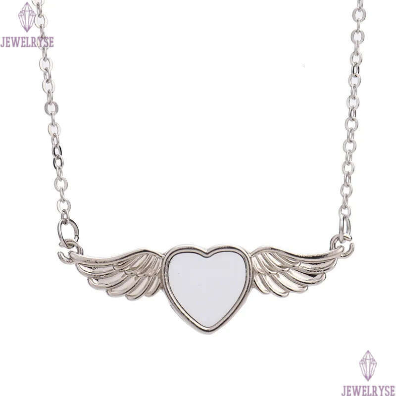 DIY sublimation blank couples mens designer jewelry love wing heart necklace woman party Photo Frame Silver Pendant Necklaces for Women Souvenir Gift