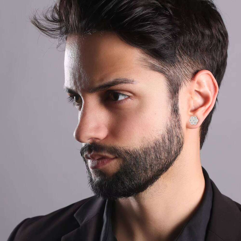 Multi Size Moissanite Radiance Flower Stud Earrings White Gold 925 Sterling Silver VVS Lab Synthetic VVS Moissanite Fine Jewelry Mens