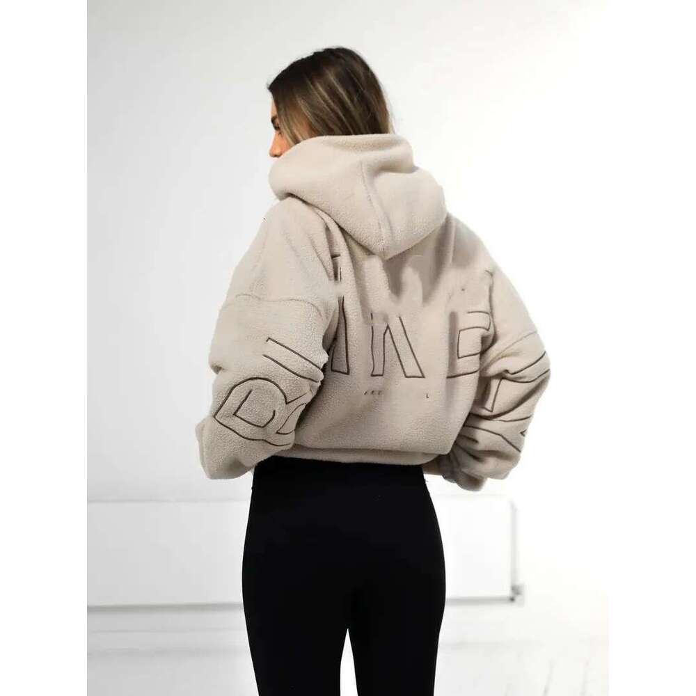 Designer Women's Fleece Hoodie Letter Embroidery Loose Zipper Coat Elegant Commuting Comfort Casual Trendy Streetwear