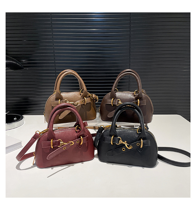 Taupe Mini Dome Top Handle Bag Leather Look Crossbody with Metal Buckle Accent Chic Design for Everyday Use 1100368158