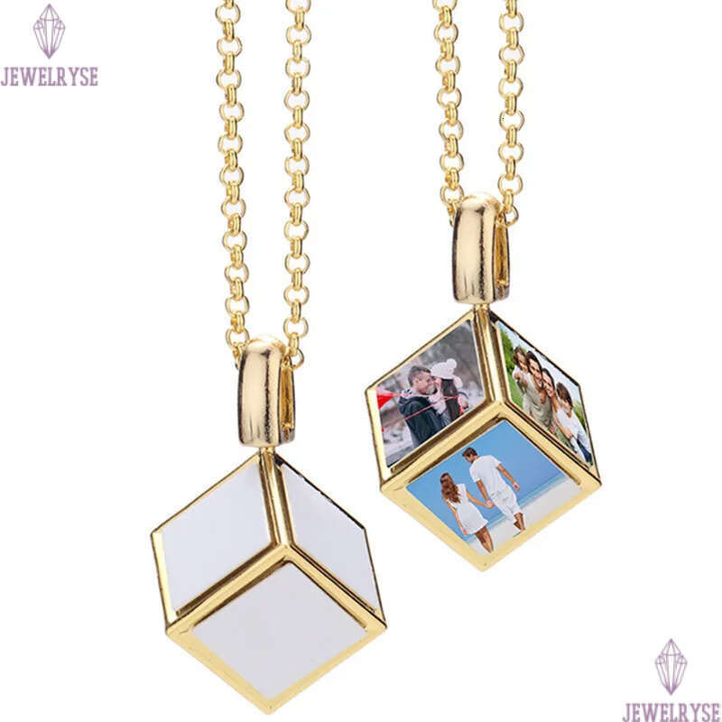 DIY sublimation blank gold designer jewelry thermal transter silver square mens necklace woman Photo Frame Pendant Necklaces Family Anniversary Gift