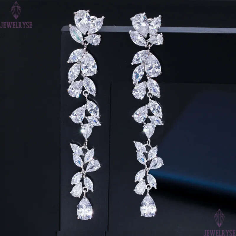 Top Grade Long Dangle designer earring 18 Water Drop Flowers White Green AAA Cubic Zirconia Copper 18k Gold Silver Earrings jewelry For Women Bride We