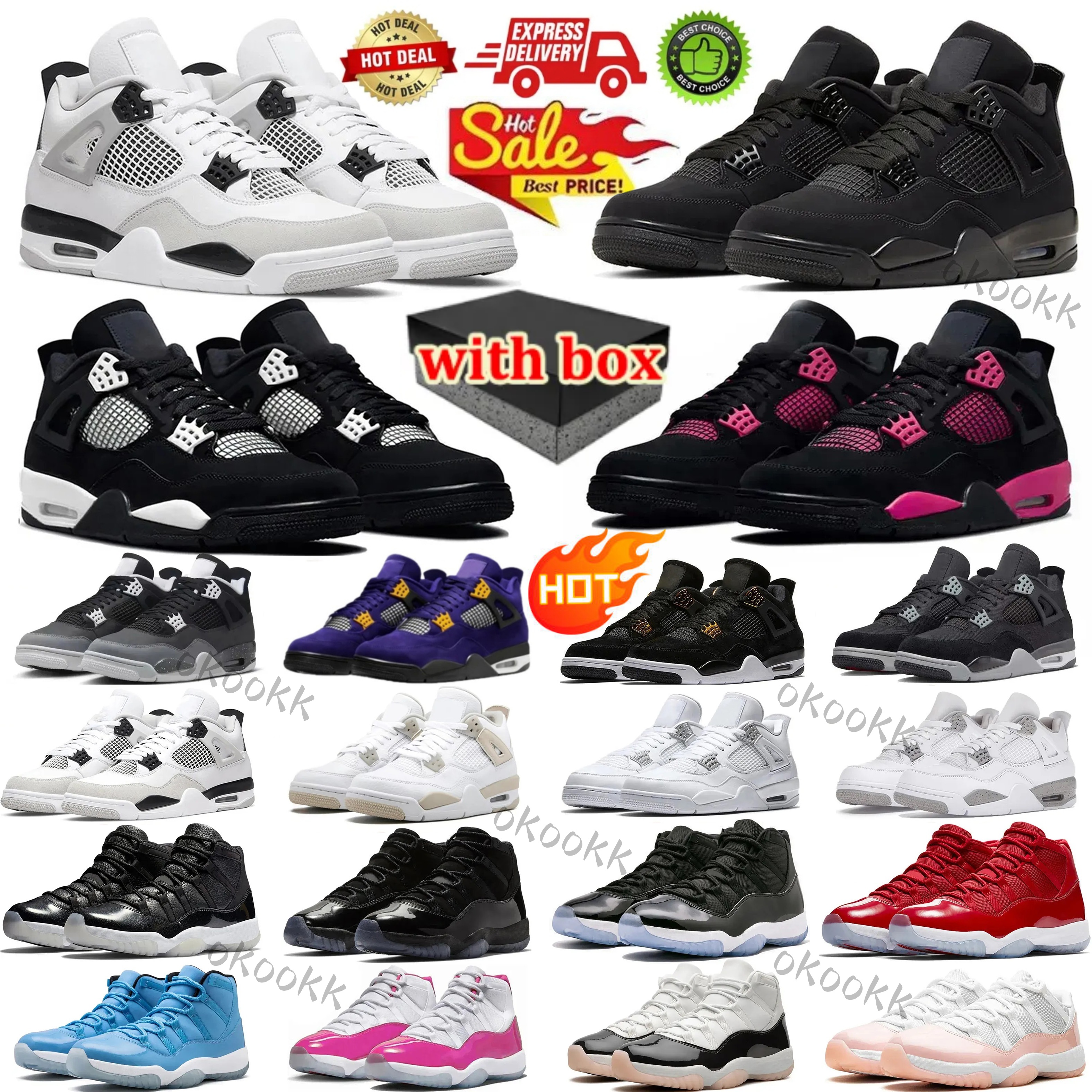 Designer 4s 11s basketball shoes Black Cat Metallic Red for men and women Bred ReimaginedSail Red Cement Thunder Oreo Cool Grey Sapphire Pine Green Seafoam sales