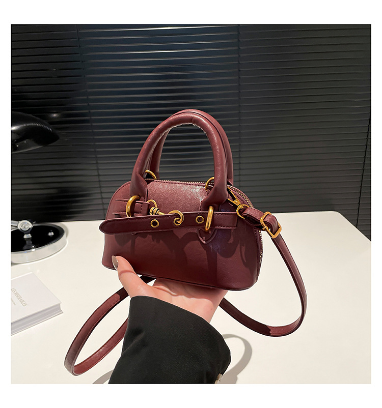 Taupe Mini Dome Top Handle Bag Leather Look Crossbody with Metal Buckle Accent Chic Design for Everyday Use 1100368158