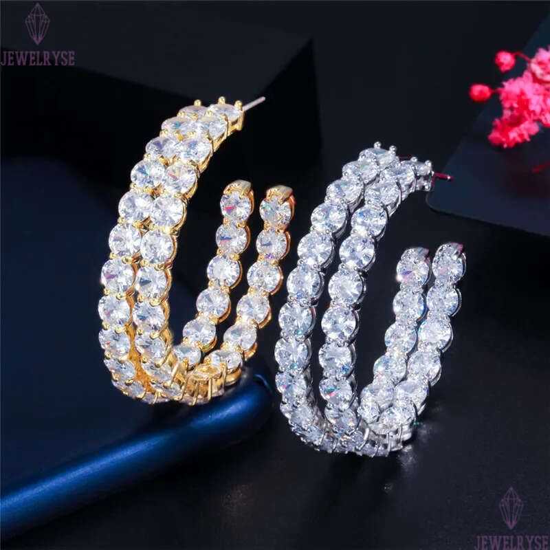 fashion hoop earrings for woman party AAA cubic zirconia pink white CZ 925 sterling silver post jewelry 18k gold circle copper diamond designer earrin