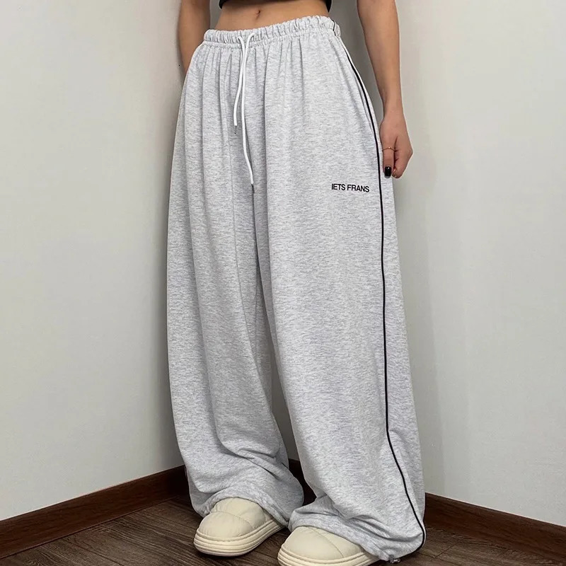 American wide leg sports womens autumn versatile loose fit slimming high waist straight leg casual sweatpants 251204
