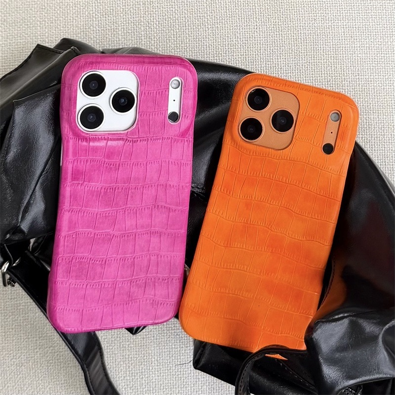 Niche Style Solid Color Crocodile Pattern Compatible with iPhone 17 Apple 16 Pro Max Phone Case Four-Pack Faux Leather 15P