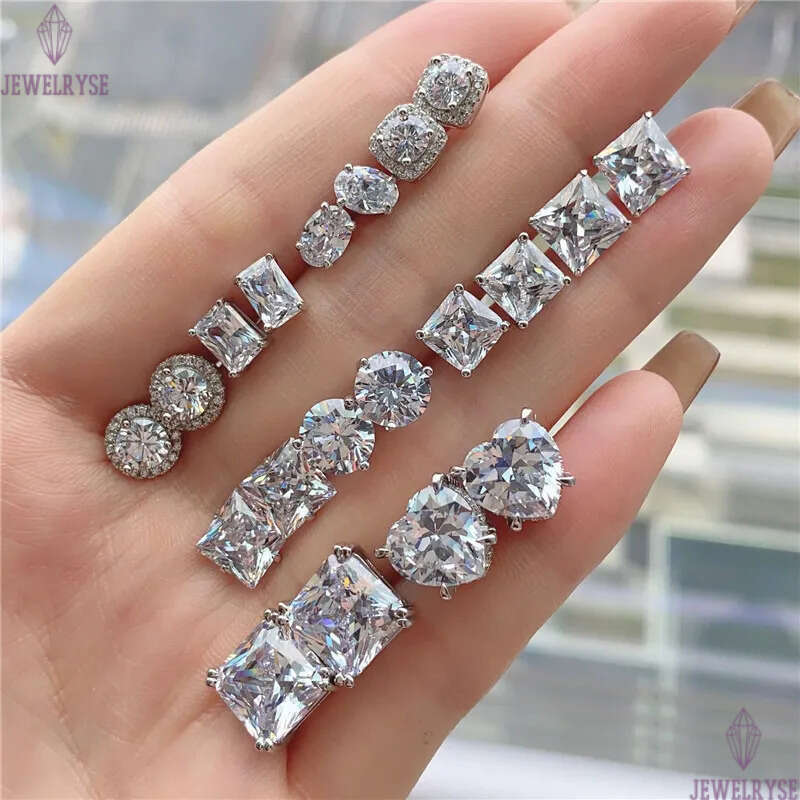 luxury diamond earring designer for woman 6-10mm 925 sterling silver white pink 5A zirconia square heart back stud jewelry earrings womens party frien