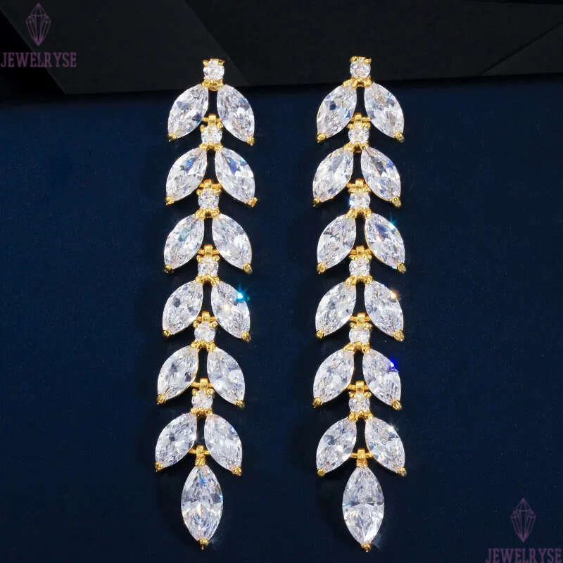 long dangle designer earring for woman AAA cubic zirconia leaf copper luxury 62mm white CZ 18k gold silver earrings party friend bride wedding womens 