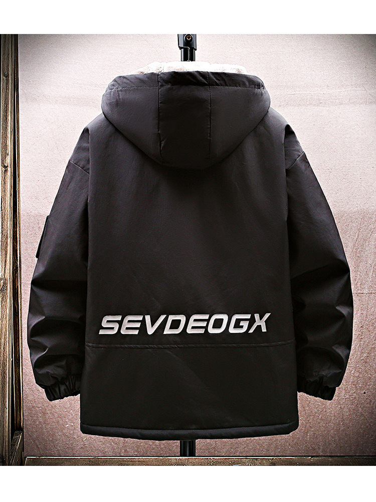 Men's Winter Hooded Fleece-Lined Thickened Long-Sleeve Cargo Jacket: Trendy Padded Heavyweight Outerwear