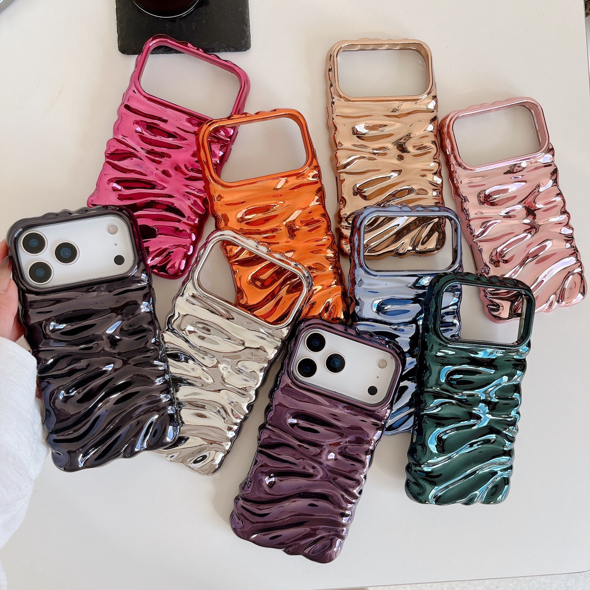 3D Wrinkle Cream Texture Compatible with iPhone 17 Pro Max Apple 16 Phone Case Electroplated 15 High-end Feel Export