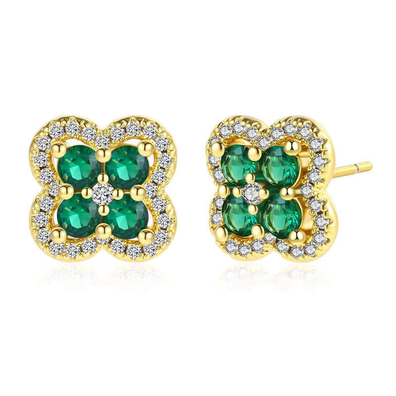 Wholesale Custom Four-Leaf Clover Jewelry VVS Moissanite Classic Women's Stud Earrings