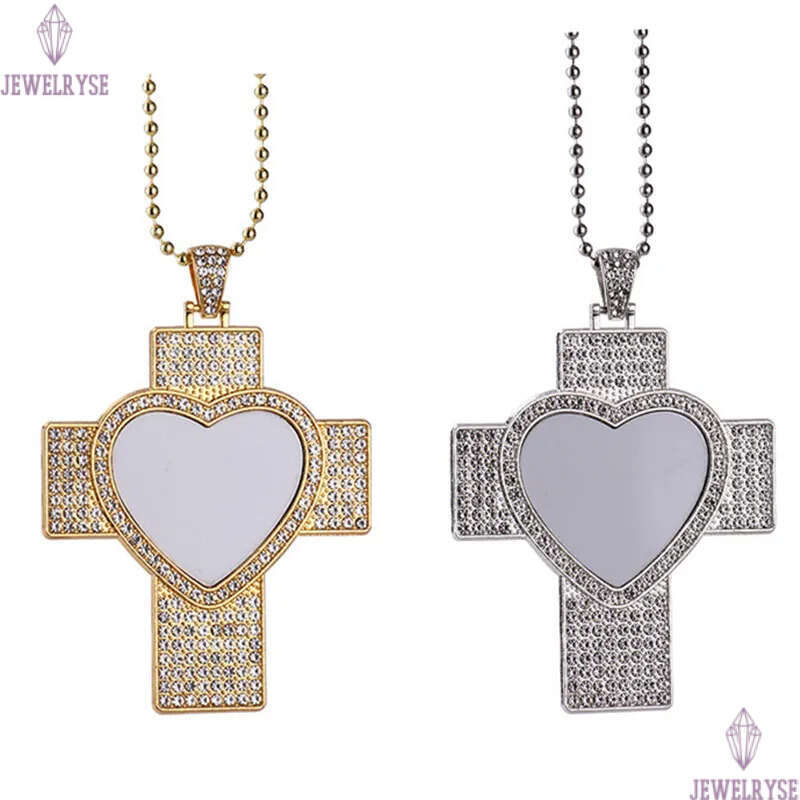 sublimation blank designer woman jewelry gold mens necklace party photo frame silver cross wing heart rhinestone pendant womens necklaces for gift