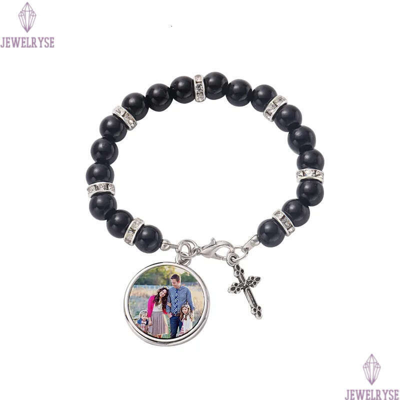 Fashion sublimation blank DIY round charm beaded cross transfer printing love mens bracelet for woman Thanksgiving Valentines Day Souvenir Family Gift