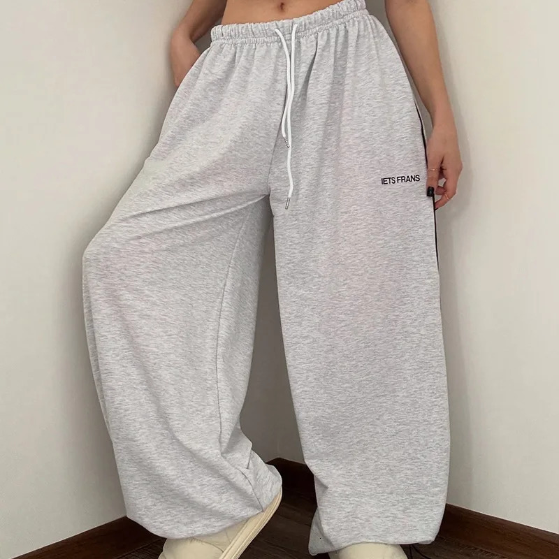 American wide leg sports womens autumn versatile loose fit slimming high waist straight leg casual sweatpants 251204