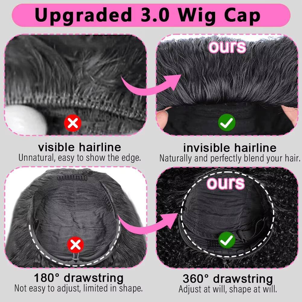 Half Wig Human Hair Glueless Wig 3 in 1 With Drawstring Seamless Clip Ins Flip Over Kinky Curly Human Hair Wigs for Black Women