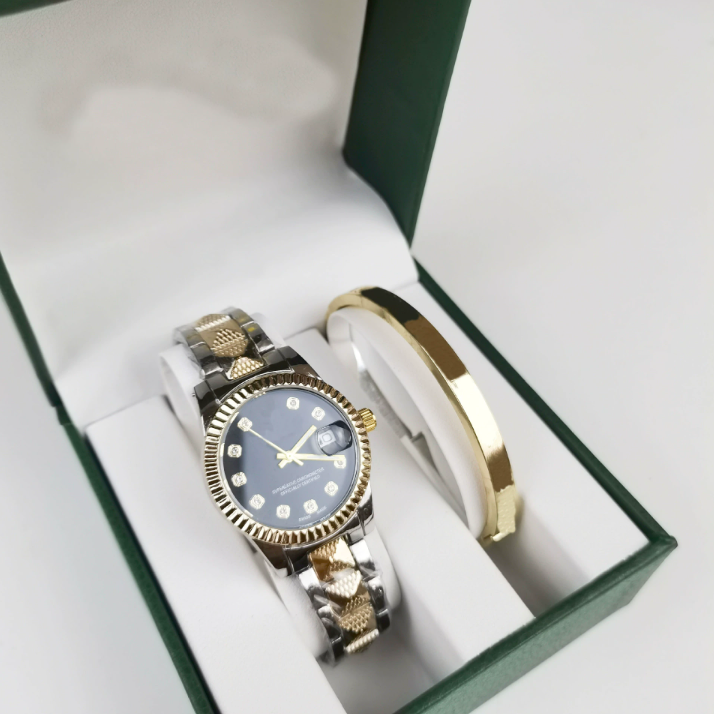 Full Crystal 2Pcs Watches Set for Women Diamond Women's Bracelet Watch Luxury Fashion Watch Bracelet Set Rhinestone Gifts Reloj