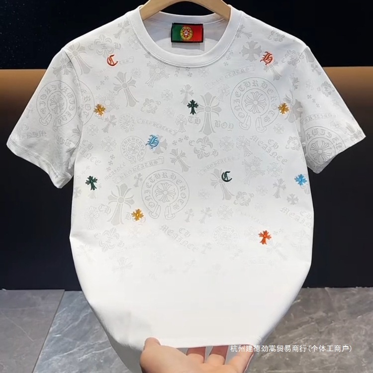 Designer Luxury Top 2025 Summer New Trendy Brand Heavy Embroidery Full Print Round Neck Short Sleeve T-shirt Men Slim Fit Versatile Light Luxury Base 